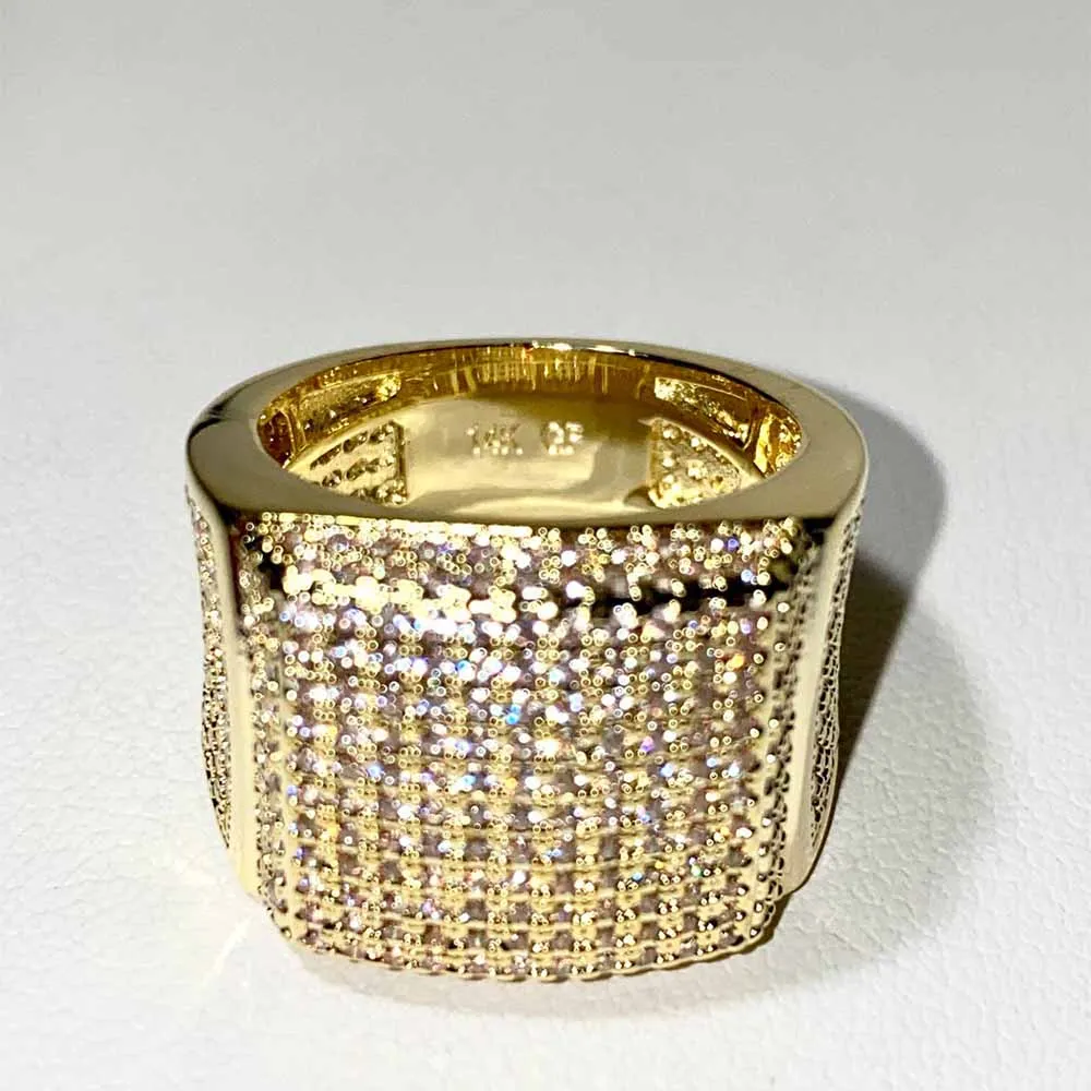 Iced Out Micro Pave Cz 18k Gold Custom Diamond Ring For Men Brass
