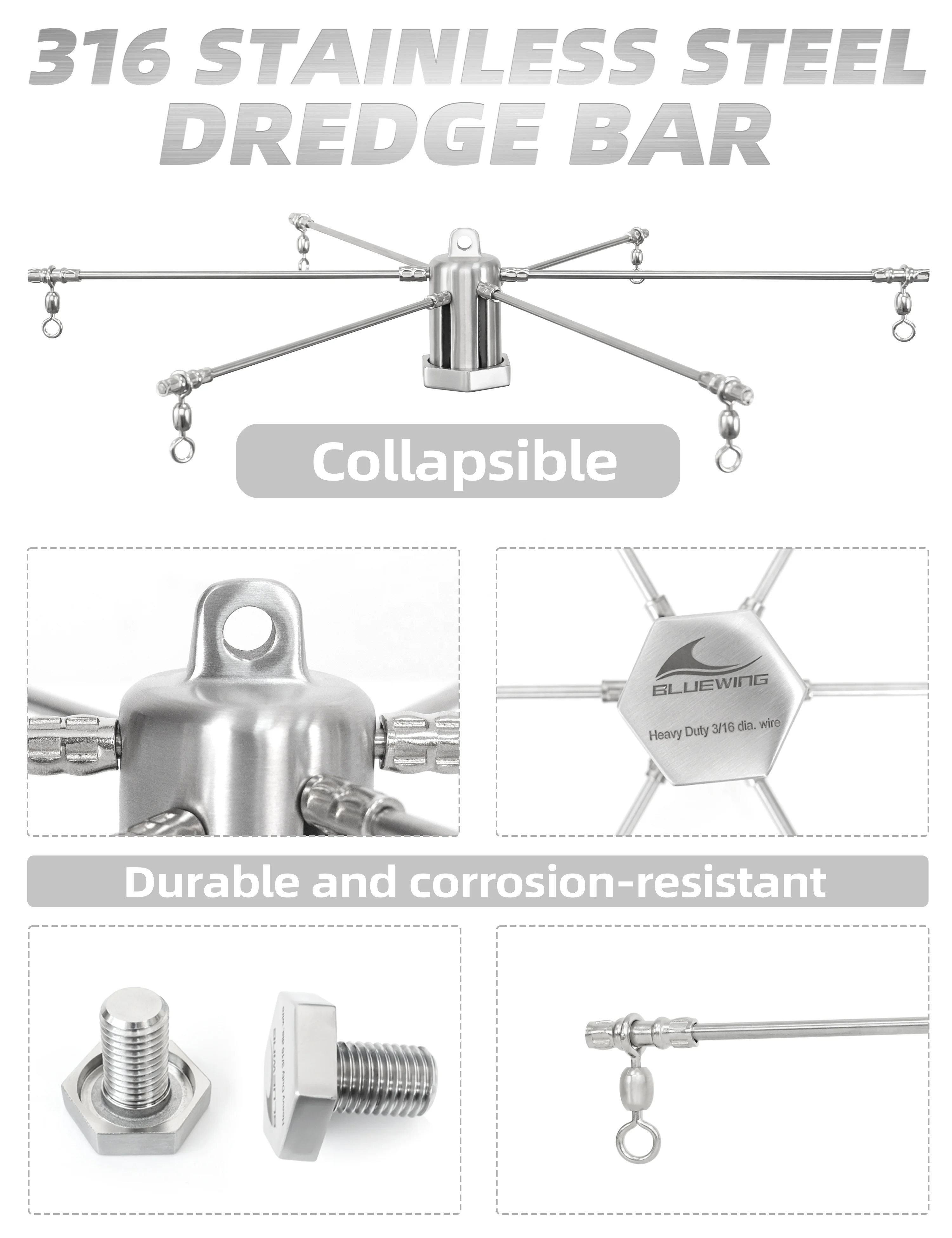 20"/36" Offshore Trolling Dredge with Stainless Steel Baitfish Collapsible Fishing Dredge for Big Game Fishing
