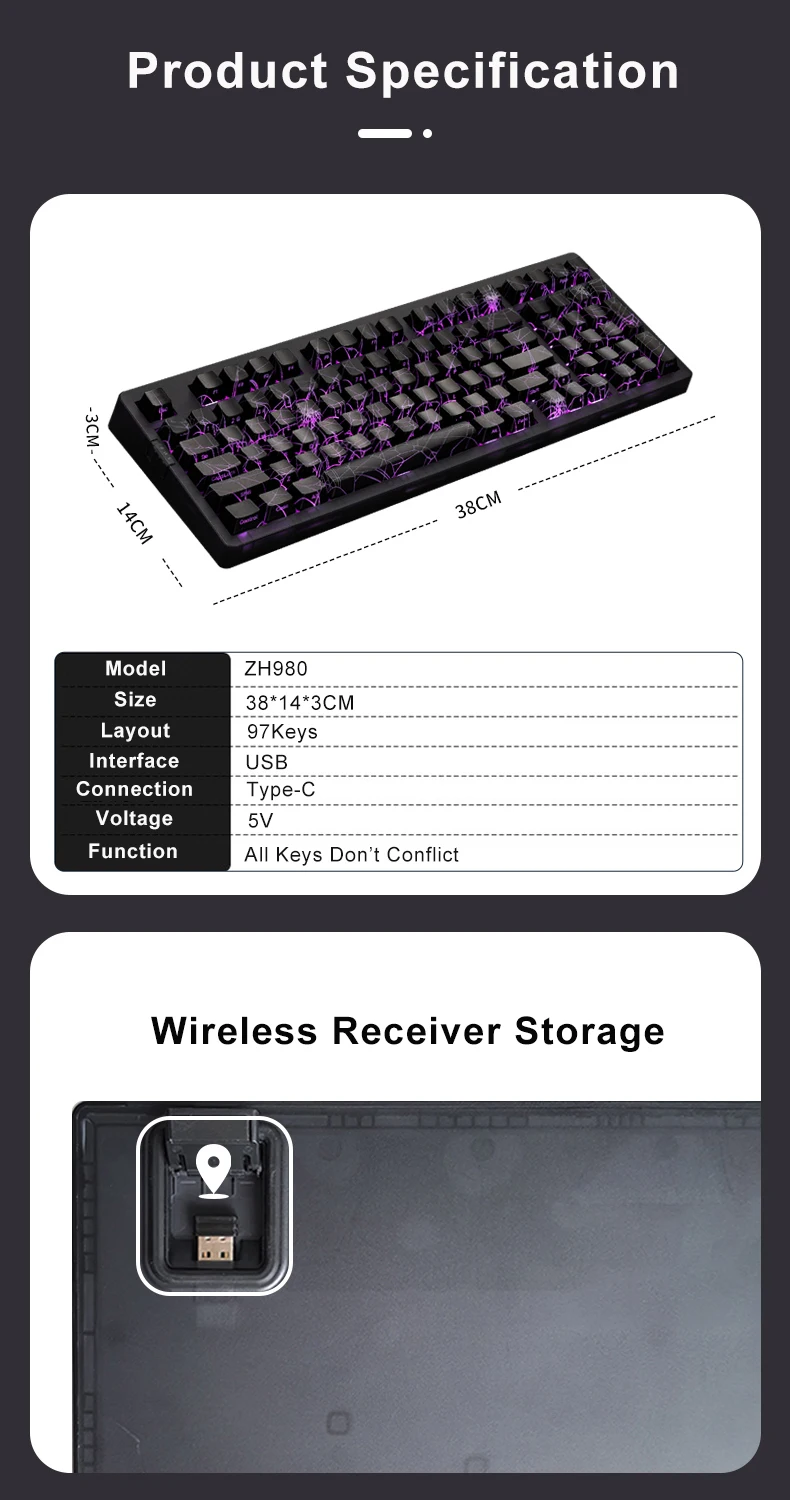 ZH980 Mechanical Keyboard - Spider Web Design & RGB Backlit
