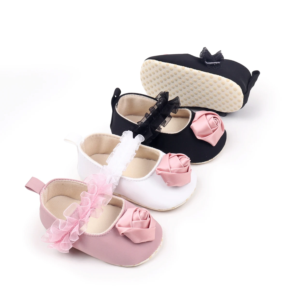 Unisex Baby Soft Cotton Party Shoes with Beautiful Flower Breathable Sandal for Spring and Summer Light and Flat Design
