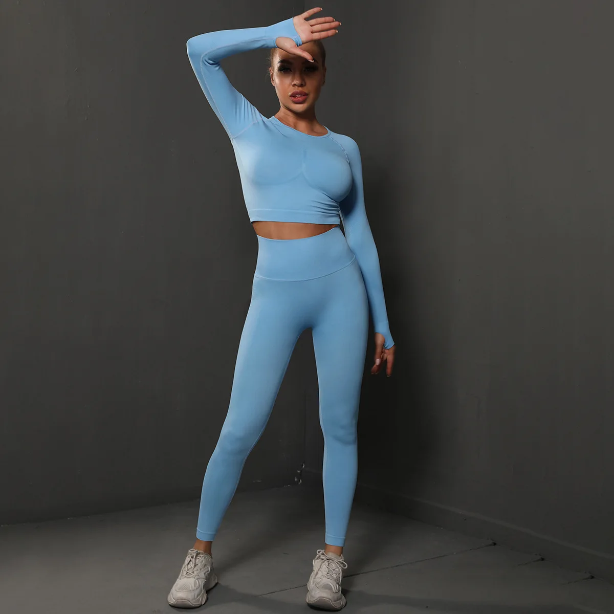 New Activewear Gym Fitness Leggings Long sleeves trousers Crop Top Seamless Gym Fitness Sets Yoga Suit Sportswear