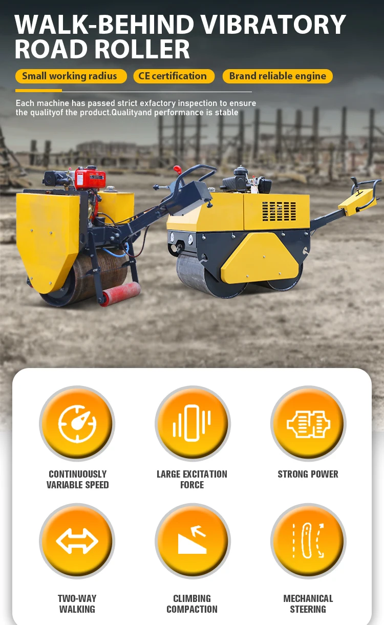Compact Walk Behind Small Walk-Behind Double Drum Hydraulic 500kg 800kg Mini Road Roller ...