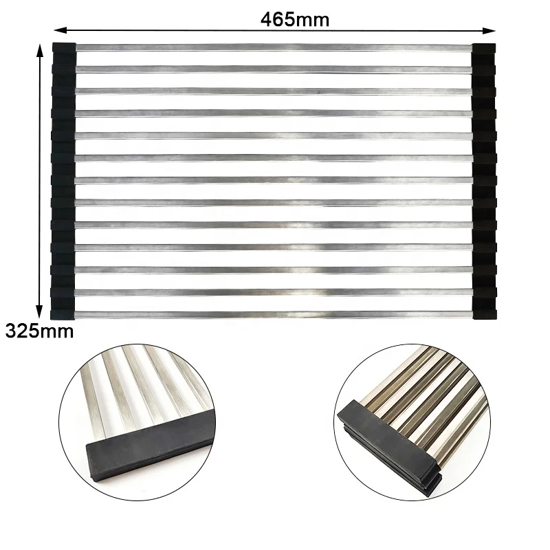 Over the Sink Kitchen Sink Roll up Dish Drainer Drying Rack Portable Foldable 304 Stainless Steel Metal Storage Holders & Racks