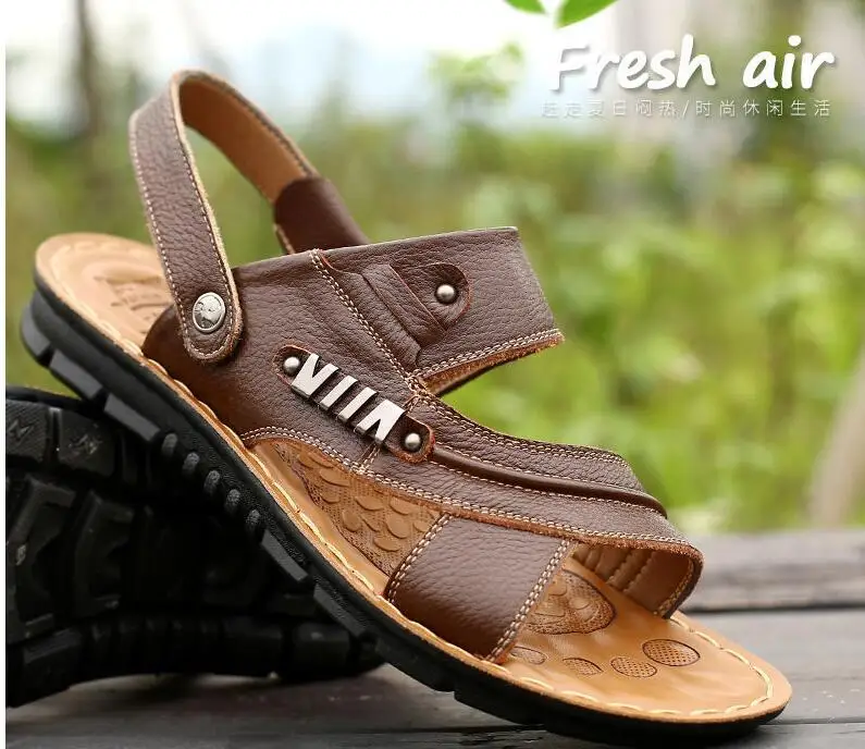 2023 Summer New Men's Sandals Fashion Genuine Leather Beach Shoes Casual Sandals