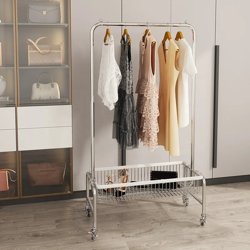 2022 New Design Hanging Clothes Display Rack Metal with Wheel for Clothing Store Storage Stand