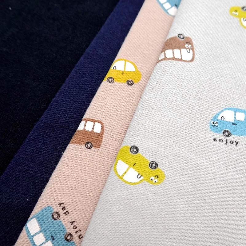 Мультяшная Автомобильная 75% полиэстер 25% хлопок вязаный на заказ пигментный принт 220GSM Матовый французский махровый флисовый материал