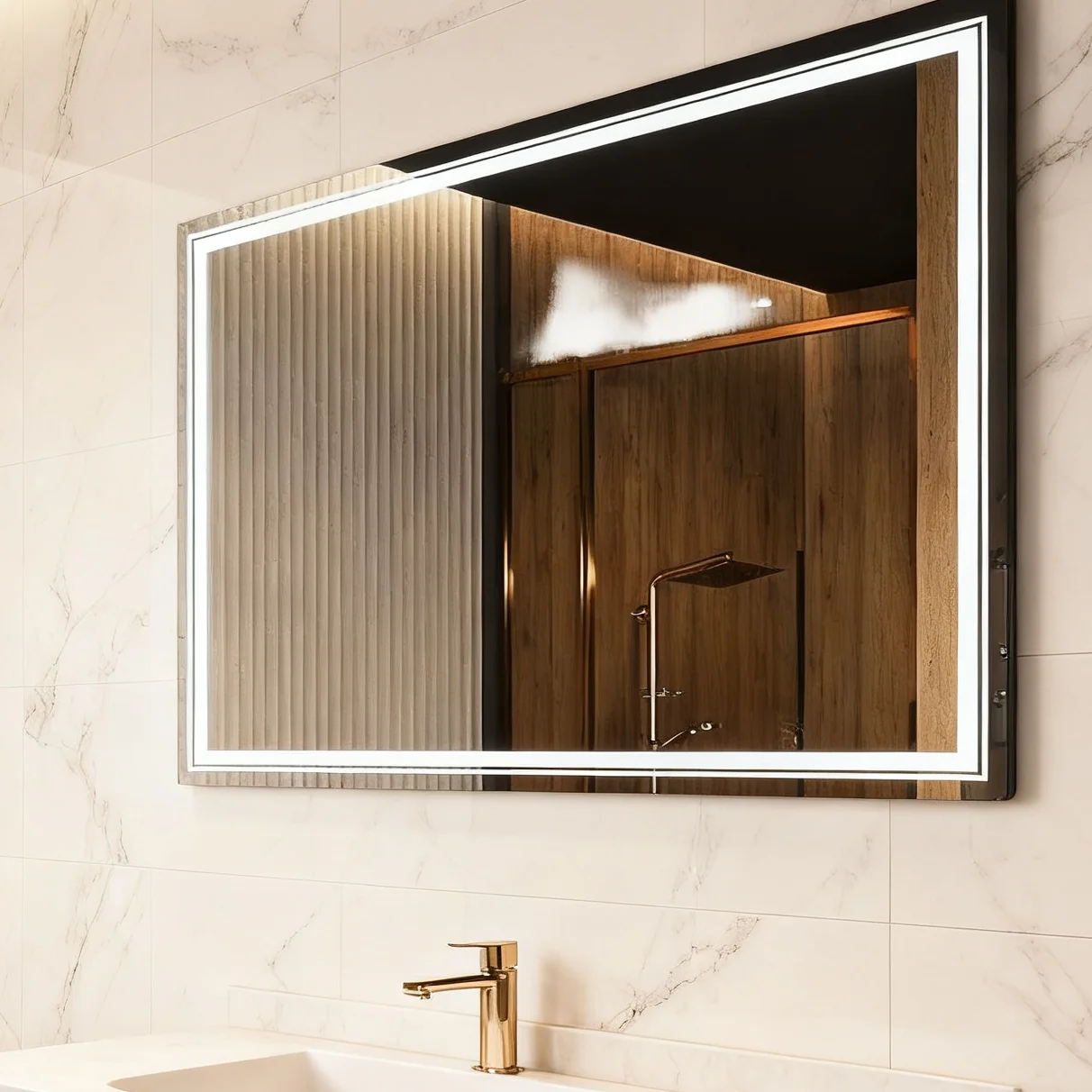 Dropshipping Large Size Wall Mounted Smart LED Double Lights Dimming Bathroom Mirror Modern Dressing Mirror for Salon Beauty Use