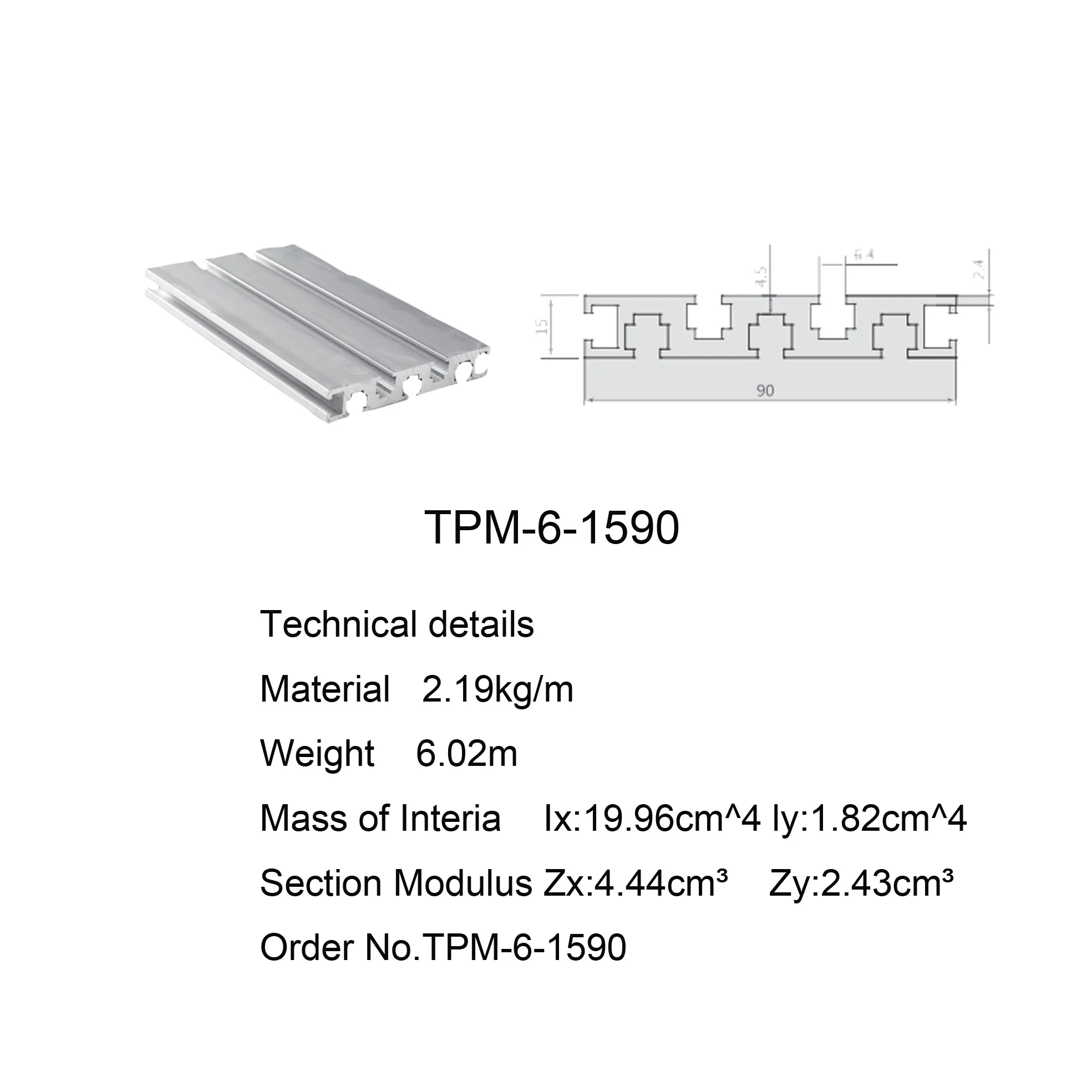 TPM 6-1590 Aluminium Partition Profile for Office Cubicles
