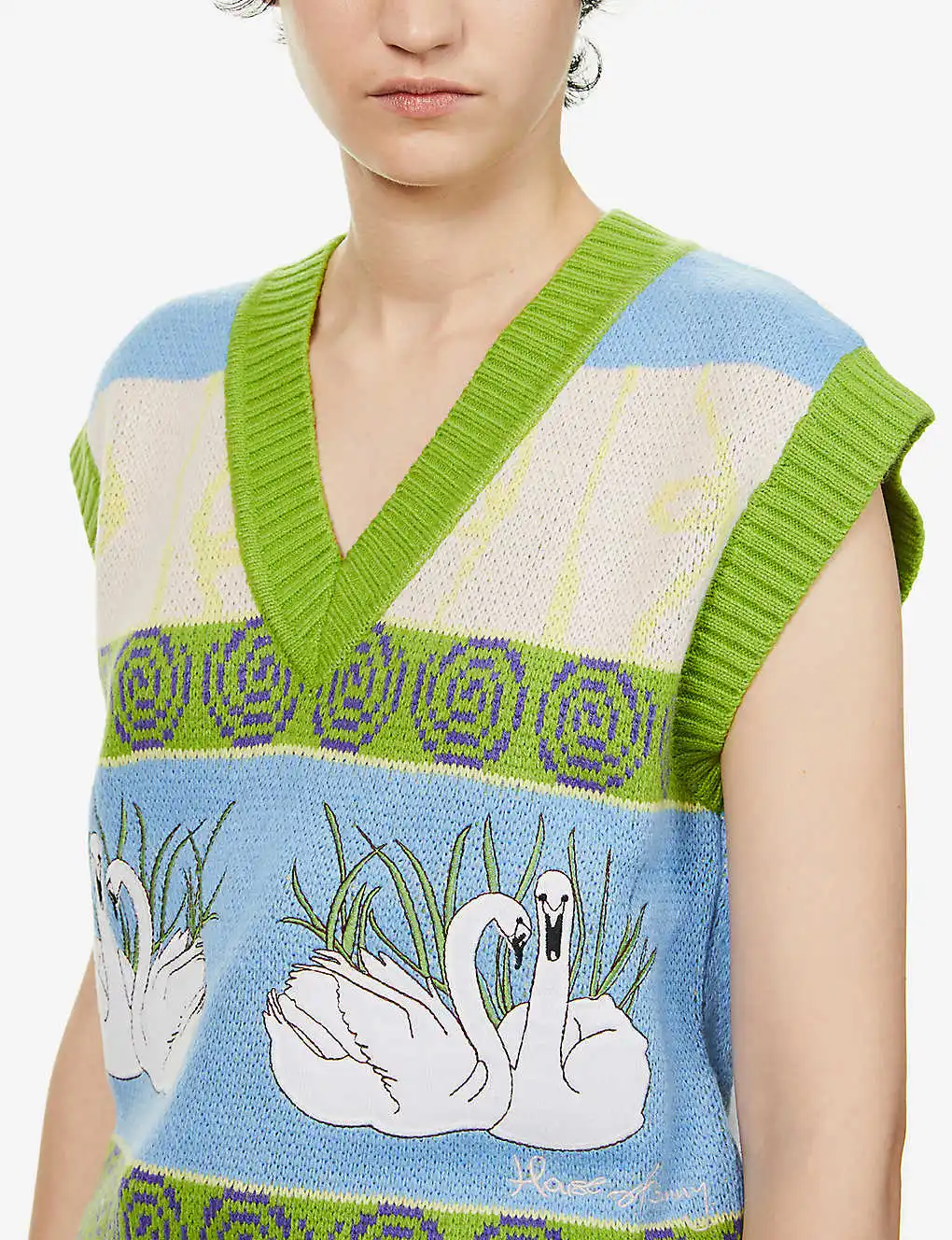 Y2k Custom Spring Retro Fashion Swan Lake Jacquard Embroidery Sleeveless Top Knitted Vest Women's Sweater