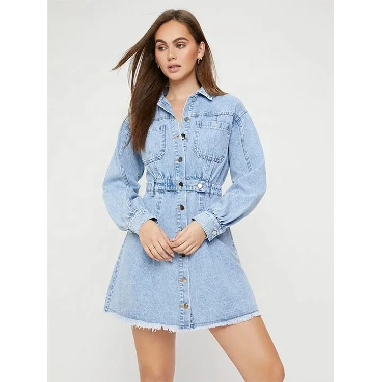 Hem Denim Shirt Dress Wholesale 