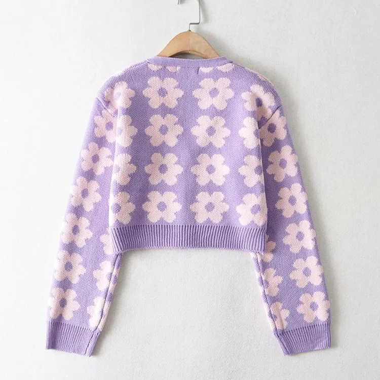 Women Floral Crop Cardigan 