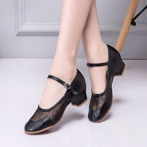 Mesh PU Women's High Heel Shoes Latin Dance Shoes Outdoor Training Teacher Shoes Rubber Sole