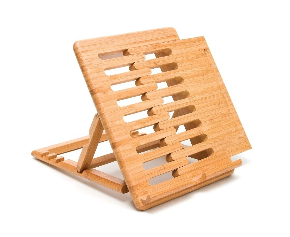 Bamboo Adjustable Ipad Stand Tablet PC Holder Cookbook Holder