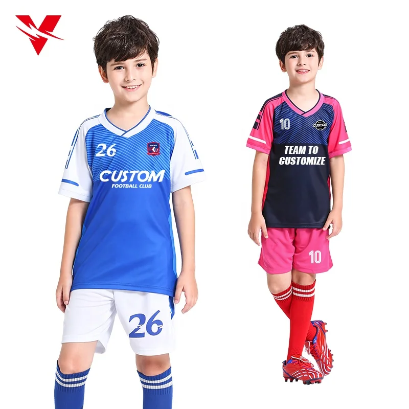 Kids Football Jersey Personalized Custom Boy Soccer Jersey Set Polyester  Soccer Uniform Breathable Football Uniform For Children