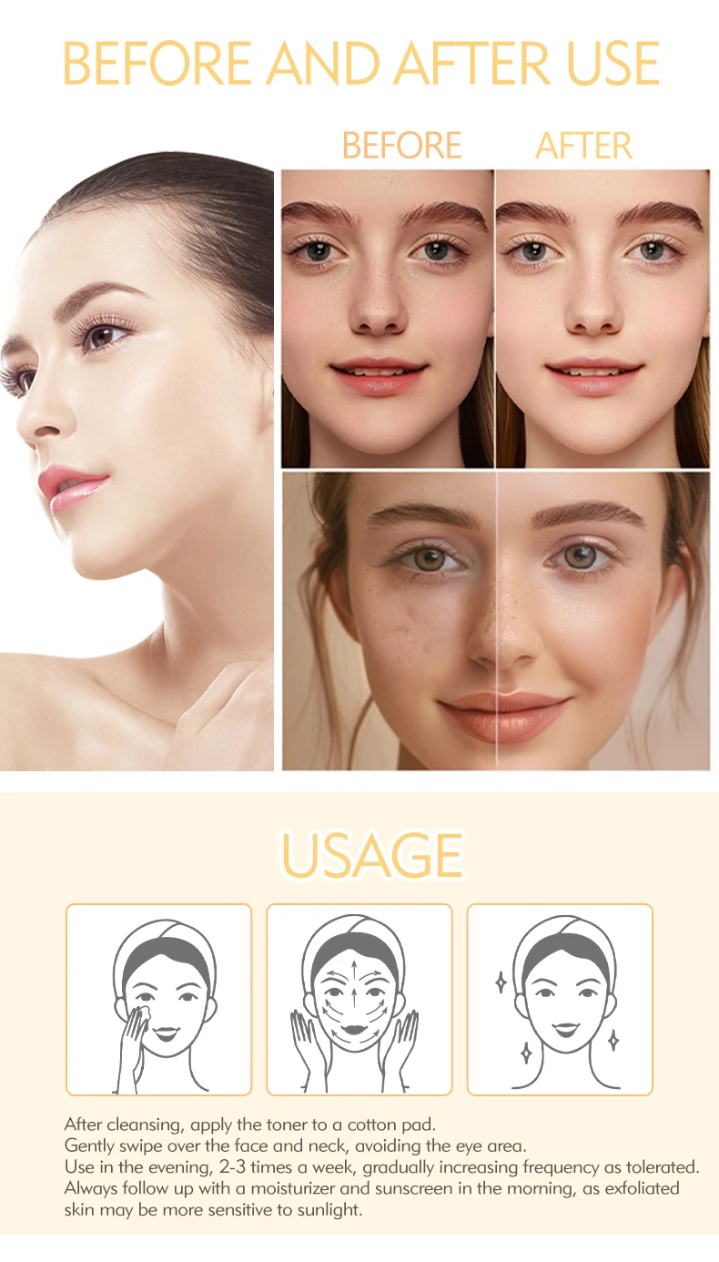 Glycolic Acid Toner Face Brightening Pore Shrinking Reduce Fine Lines Dead Skin Exfoliating Skin Toner (New)
