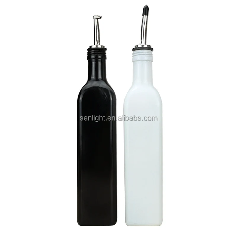 500ml Glossy Painted White Black Glass Edible Oil Bottle Kitchen Sauce