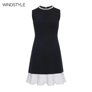 Elegant Summer Midi Dress with French Pearl Neckline Ruffled Waist Fishtail Skirt Viscose Material Casual Style Woven Pattern