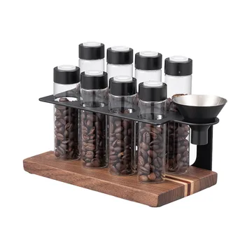 60ml Coffee Bean Tubes with Walnut Wood Base Small Distributor Display Rack Stand Shop Supplies Distribution Tool 20g