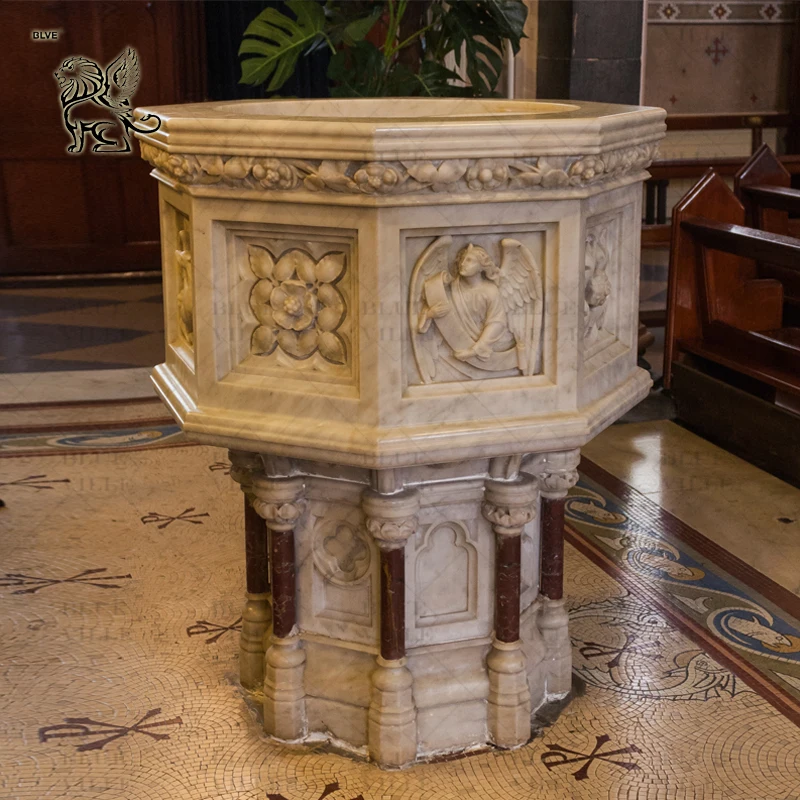 BLVE Modern Western Style Religious Saint Christ Child White Natural Stone Church Altar Marble Baptismal Pool