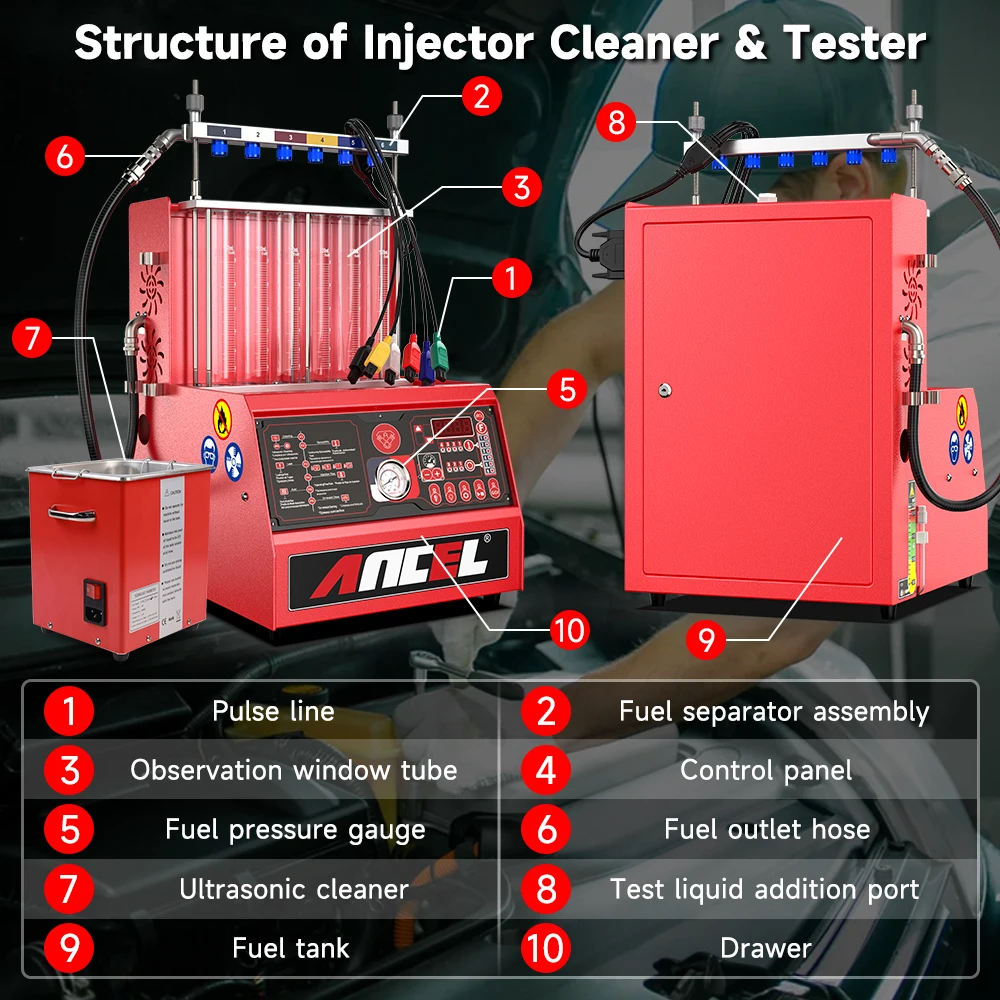 Ancel Aj600 Gdi Injector Cleaner Fuel Injectors Resistance Leakage Test