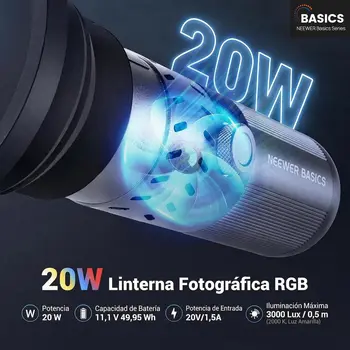 NEEWER FL20 Basics 20W RGB Linterna Fotografa Con 4 Colores Y 20 Filtros GOBO detail image
