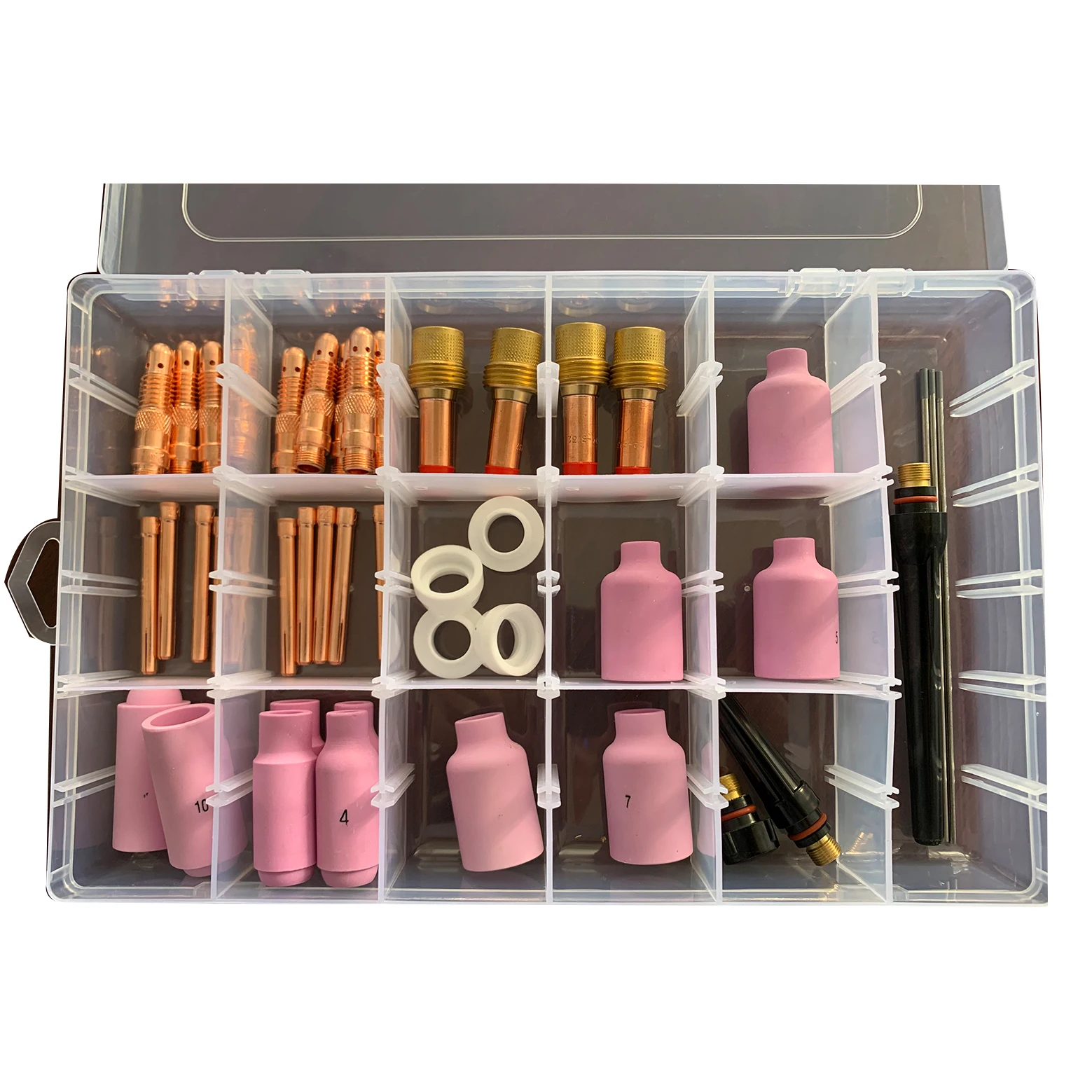 Kit di lenti a gas, taglio in Pyrex TIG Stubby, DB SR WP 17 18 26 Torcia di saldatura Tig 49pcs