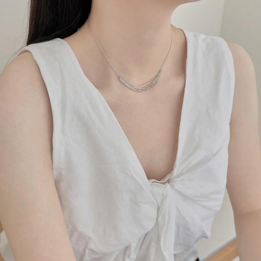 KAKODIY's unique personalized design sterling silver thick multi-layered beaded chain tassel necklace for women's everyday wear detail 6