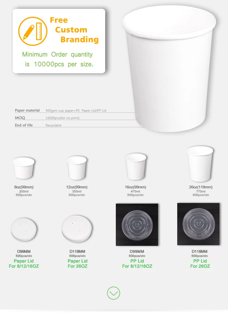 8oz\12oz\16oz\26oz customized paper cup for hot soup and noodles with pp lid supplier