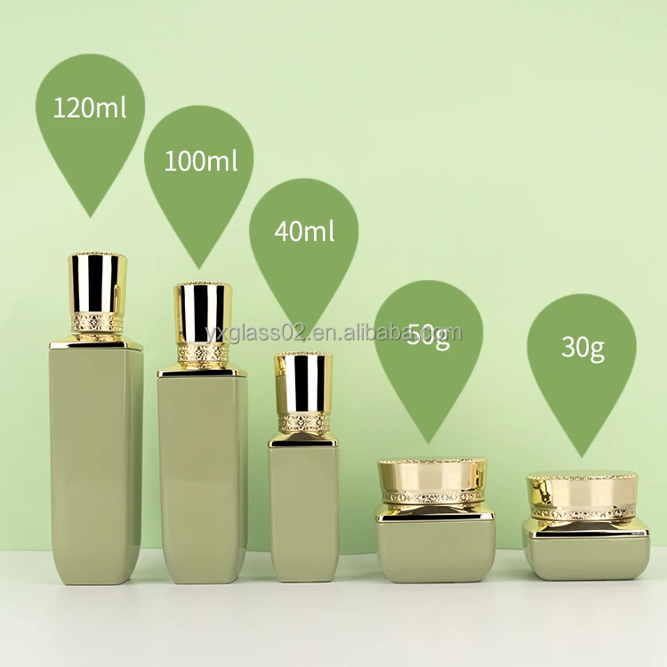 Cosmetic glass bottle set recyclable skincare cosmetic packaging glass container with Luxury pump spray cap supplier