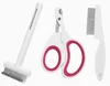 peigne blanc à boucle ouverte, coupe-ongles rouge à un trou, peigne anti-puces