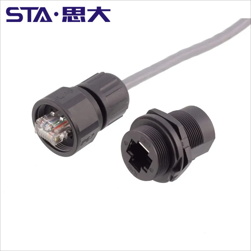 IP67 CAT5a CAT6a Ethernet Connector RJ45 Rear Fastened Front Panel Mount Double Female RJ45 Coupler