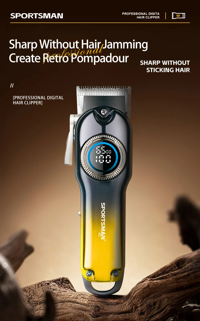 SPORTSMAN Professional Salon Electric Hair for Stainless Steel Blades LCD Display Long Runtime Heat-Resistant Blades-DIY