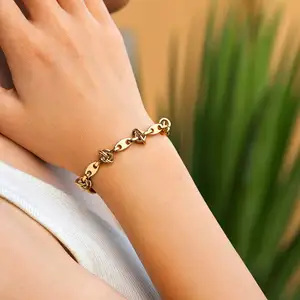 High-Grade Ins Style Women Stainless Steel Gold Plated Jewelry Coffee Bean Chain Bracelet Hand Chains Bracelet