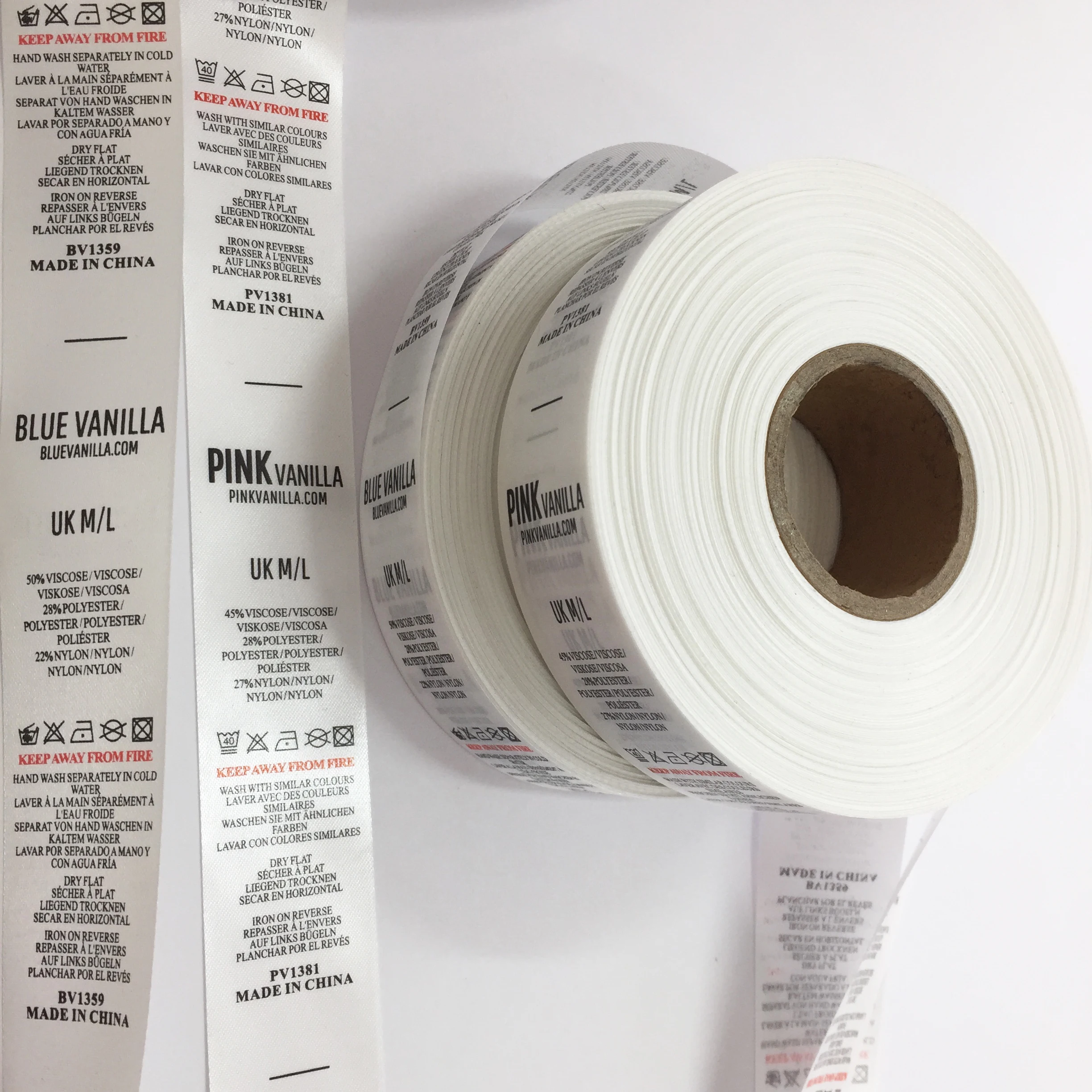 Custom Polyester Fabric  Printed Clothing Care Tag Cotton Instruction Warning Washing Label Satin Labels Wash Care Label