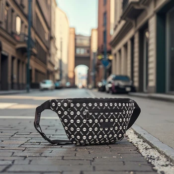 Luxury Vintage Jacquard Leather Waist Bag with Minimalist Design and Logo Pattern Aligned Buckle