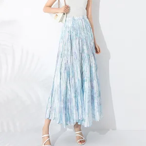 High Quality Women's Pleated Fashionable and Elegant Floral Long Skirt Plus Size Stretch Printed Casual A-Line Skirt