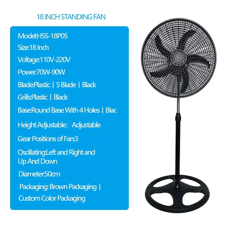 Factory Industrial Standing Fan, 50 W, Plastic - detail 4