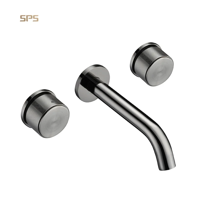 A2023 Luxury Bathroom Design Double Handles Waterfall Mixer Tap Chrome Black Brass Basin Faucets Wall Mounted Sink Faucet