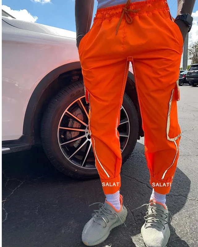 Custom Y2k Windbreaker Pants Reflective Mens Trousers Multi 6 Pocket Polyester Nylon Pants Streetwear Joggers Cargo Pants Men gallery 3