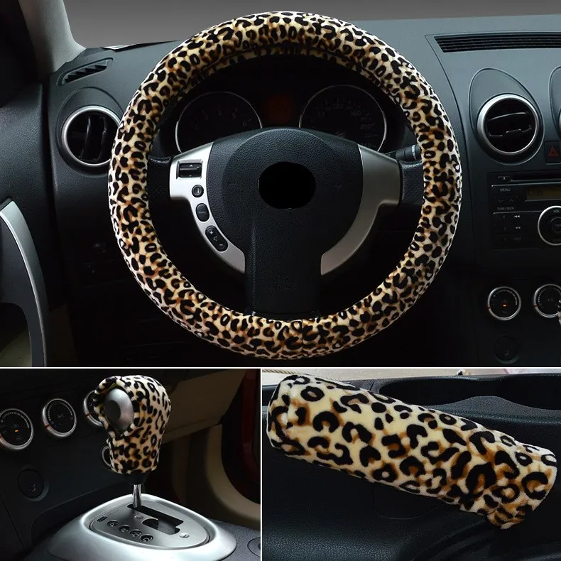 Чехол на руль автомобиля с леопардовым принтом нескользящий плюшевый Универсальный теплый мягкий чехол на руль автомобиля с леопардовым принтом