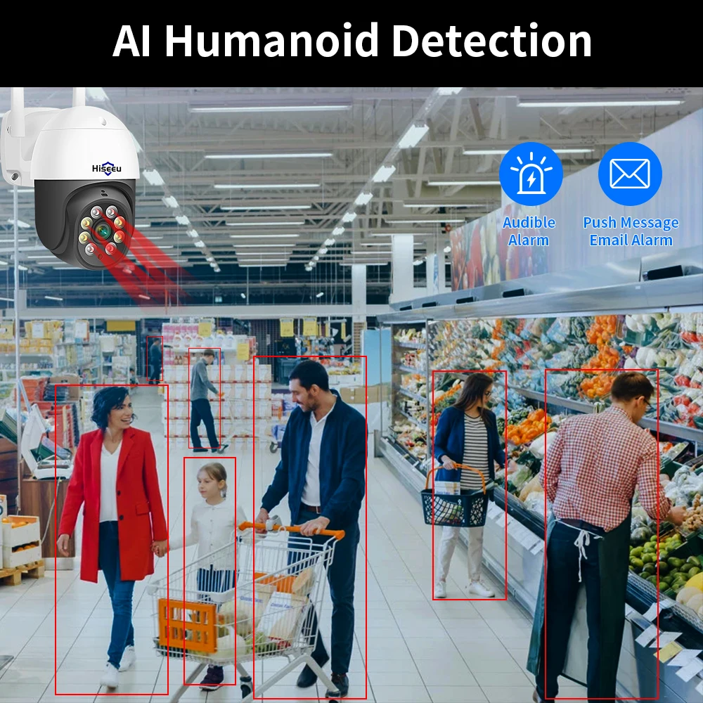 Hiseeu 5MP Camera HD Human Detection Two Way Audio P2P PTZ Wifi Cam Full Color Night Vision Auto Tracking PTZ Camera