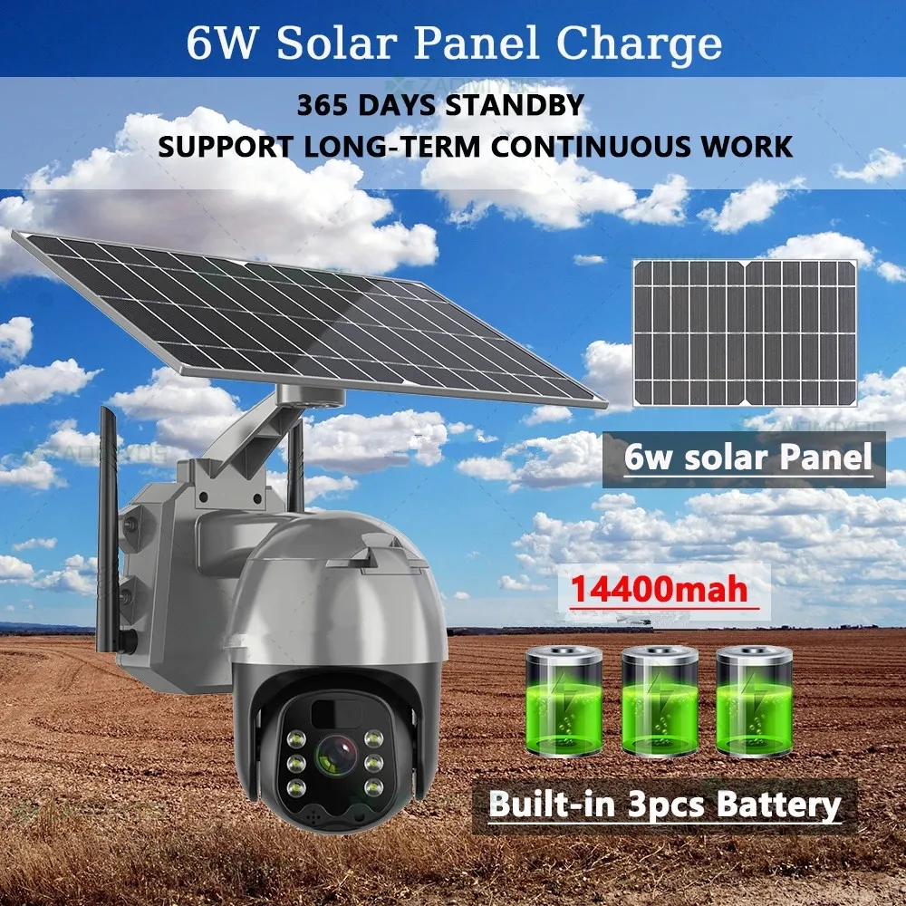 Shenzhen Factory WiFi Wireless Solar Power Camera 4G Sim Card Slot CCTV Security IP Camera Outdoor Support 128 Memory Card