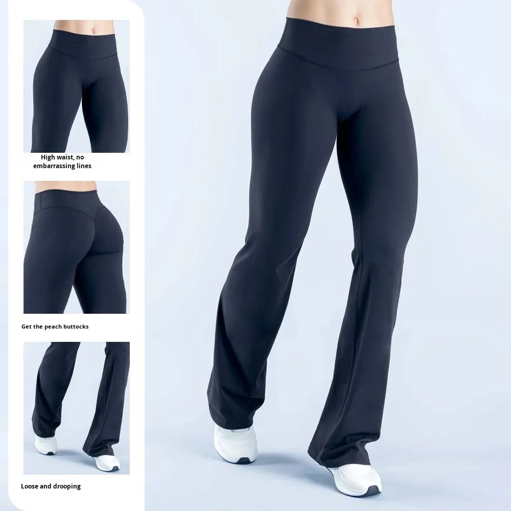 Straight-leg for Yoga Pants Loose Slimming Tummy Control Ruched Butt Hip Lift Black Spor