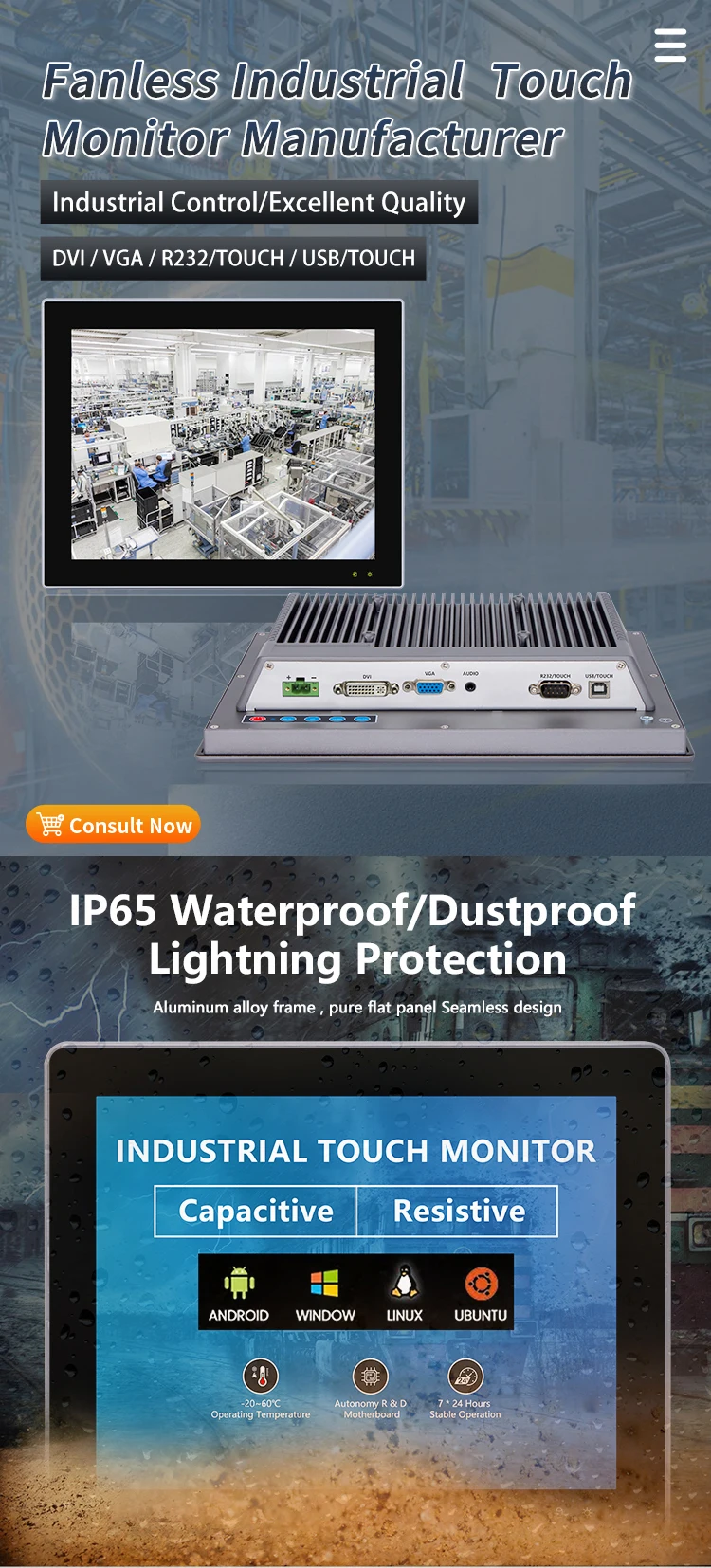 12.1 Inch IP65 Waterproof Capacitive Resistance Industrial Fanless HD ...