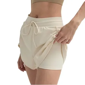 Custom LOGO Anti-Chafe Yoga Shorts for Women Quick-Dry Drawstring Side Ruched Sports Gym Running Workout Shorts