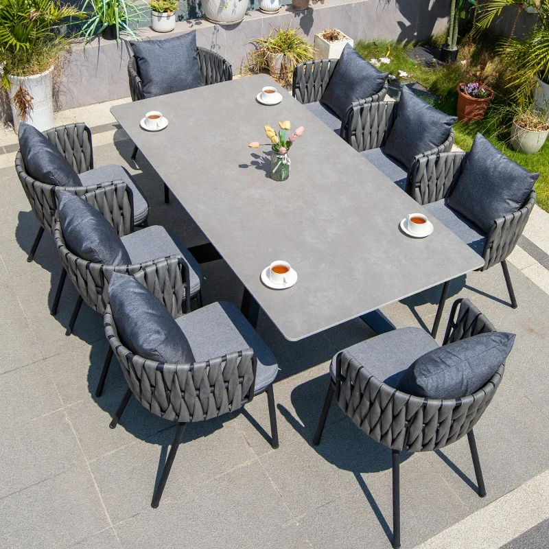 Luxury Modern Porcelain Slab Patio Table Durable Waterproof Outdoor Garden Furniture Set for Restaurant Dining