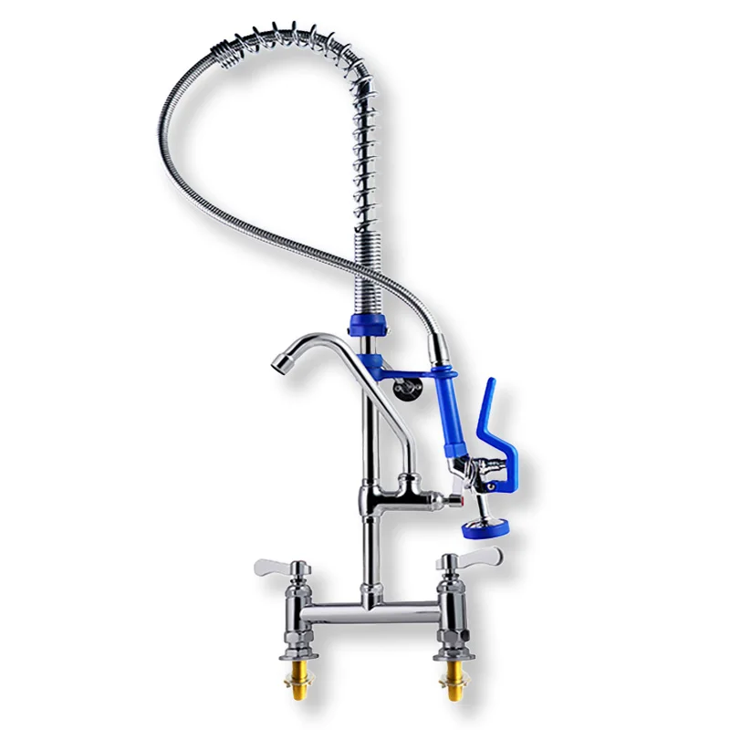 Luxury Pre Rinse Commercial Kitchen Faucet Sprayer Dual Handle Stainless Steel Deck Mount Brass Industrial Hot Cold Water Basin manufacture