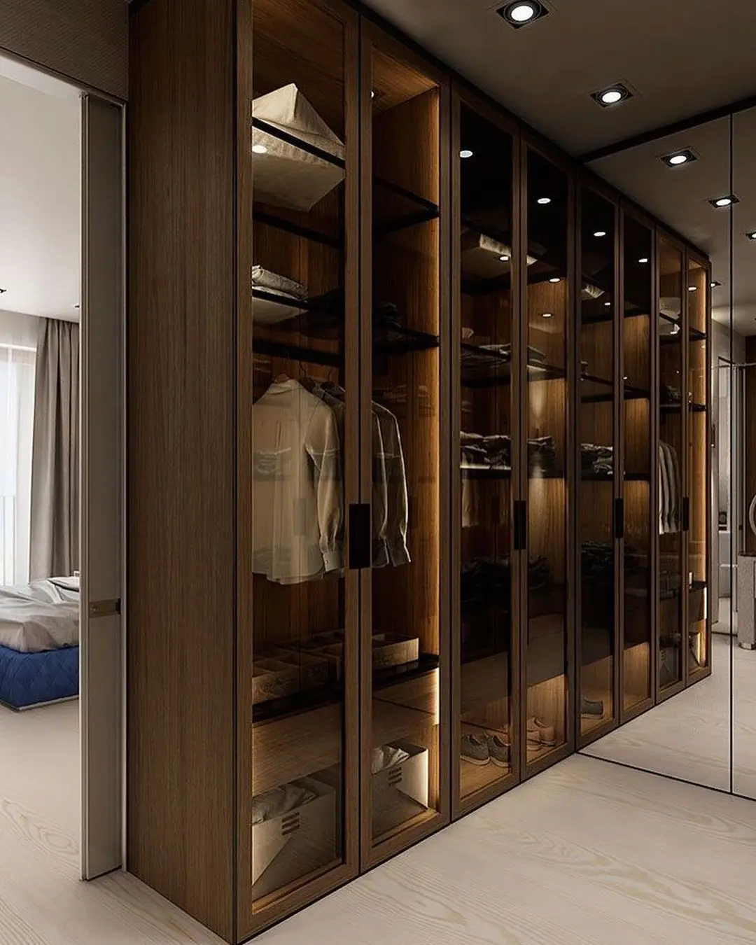 Custom  Armoire luxury design Glass door walk-in wardrobe commercial display wardrobe  with shelve and  drawers