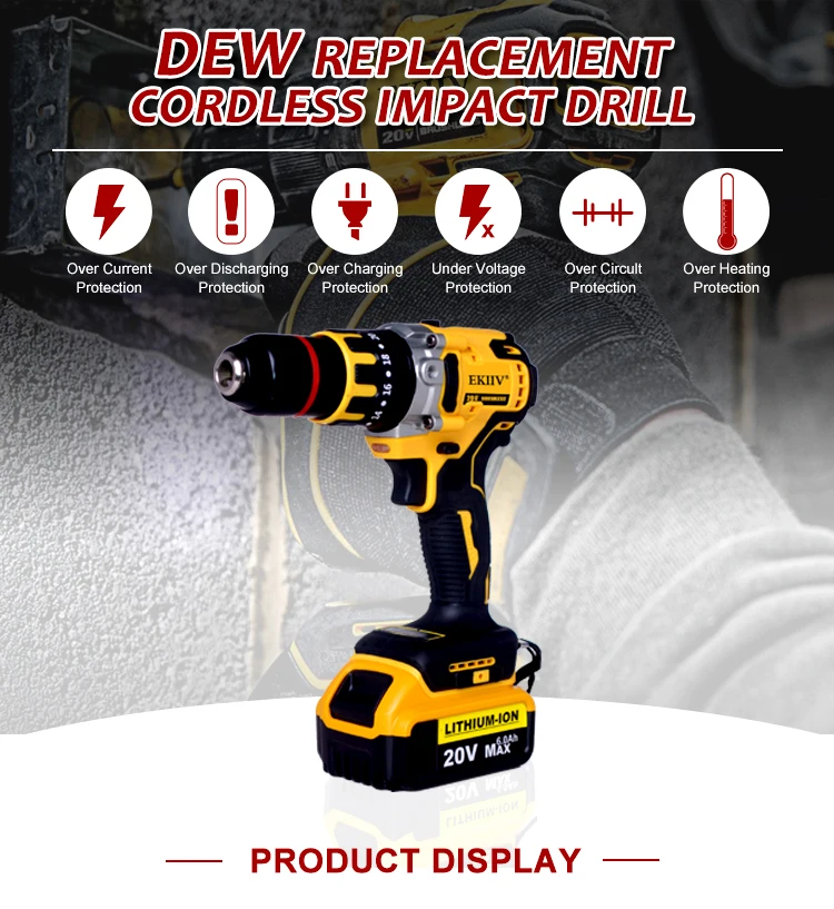 20v 21v 13mm Impact Screwdriver Cordless Drill Impact Electric Power ...