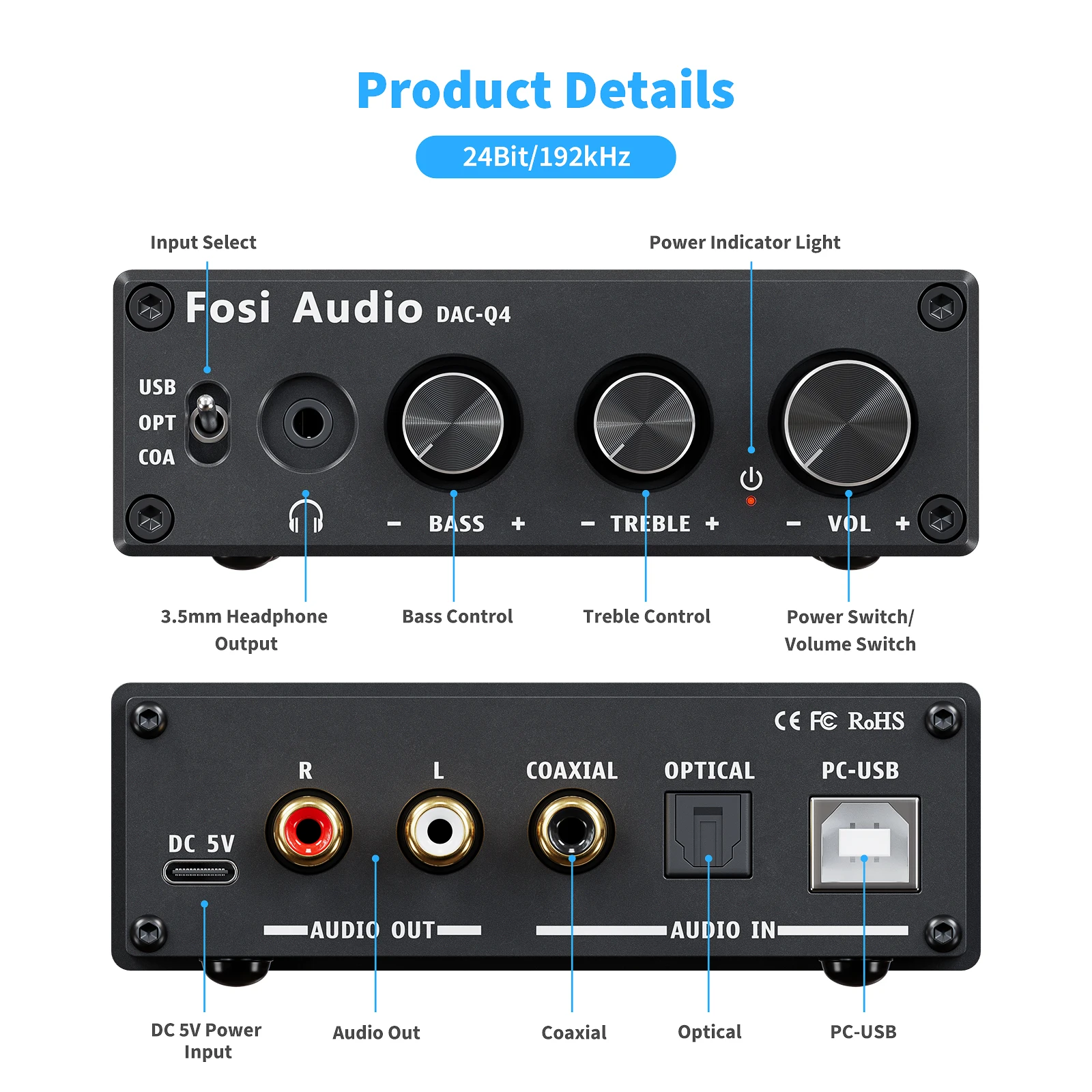 Fosi Audio Q4 Usb To Audio Dac Headphone Amplifier